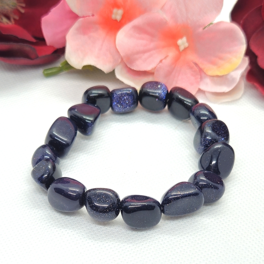 Handmade Blue Sand Stone Stretch Bracelet